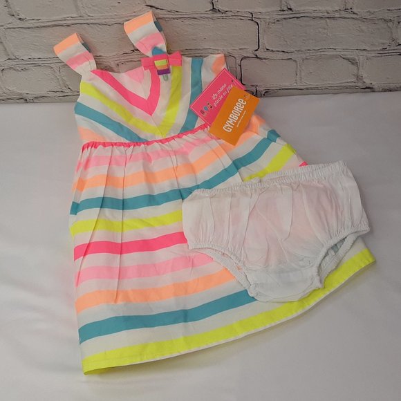 GYMBOREE'POPSICLE PARTY' EMBROIDERED POPSICLE CHEVRON STRIPE SUN DRESS & BLOOMER - Picture 5 of 16